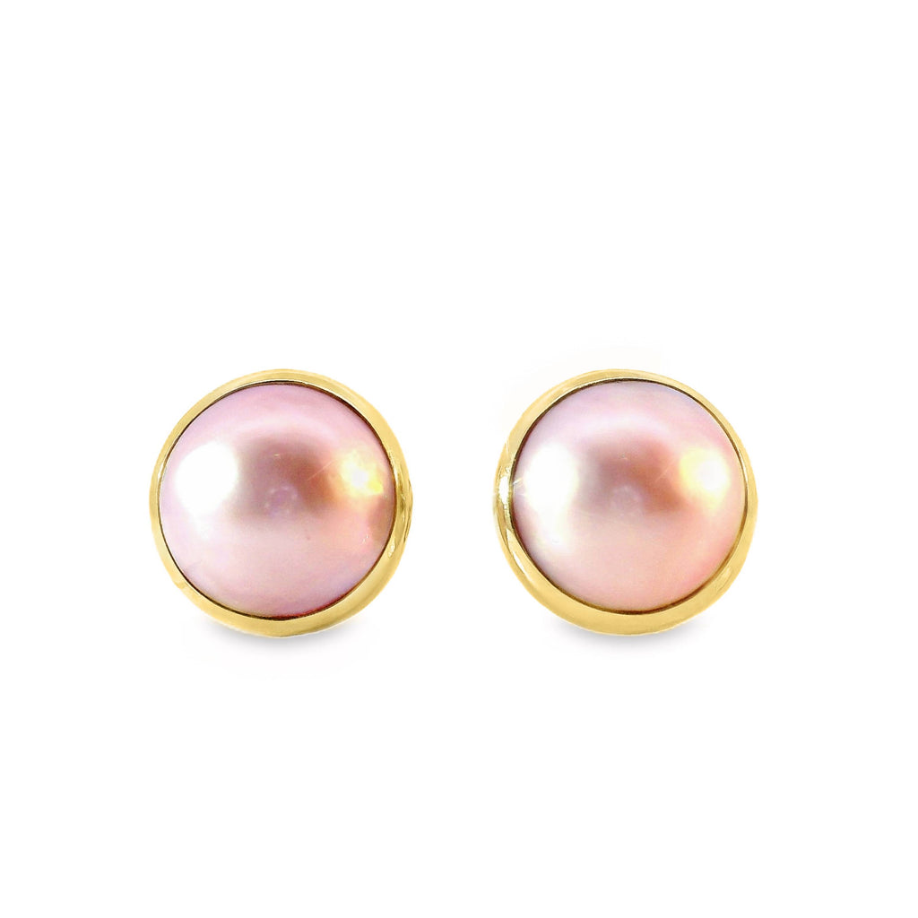 9ct Yellow Gold Pink Mabe Pearl Stud Earrings