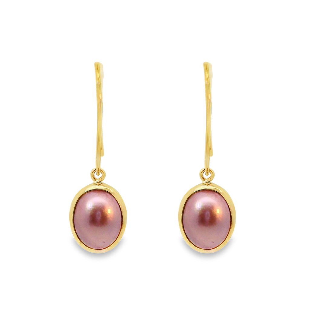 9ct Yellow Gold Pink Mabe Pearl Hook Earrings