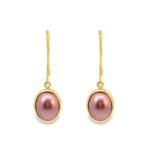 9ct Yellow Gold Pink Mabe Pearl Hook Earrings