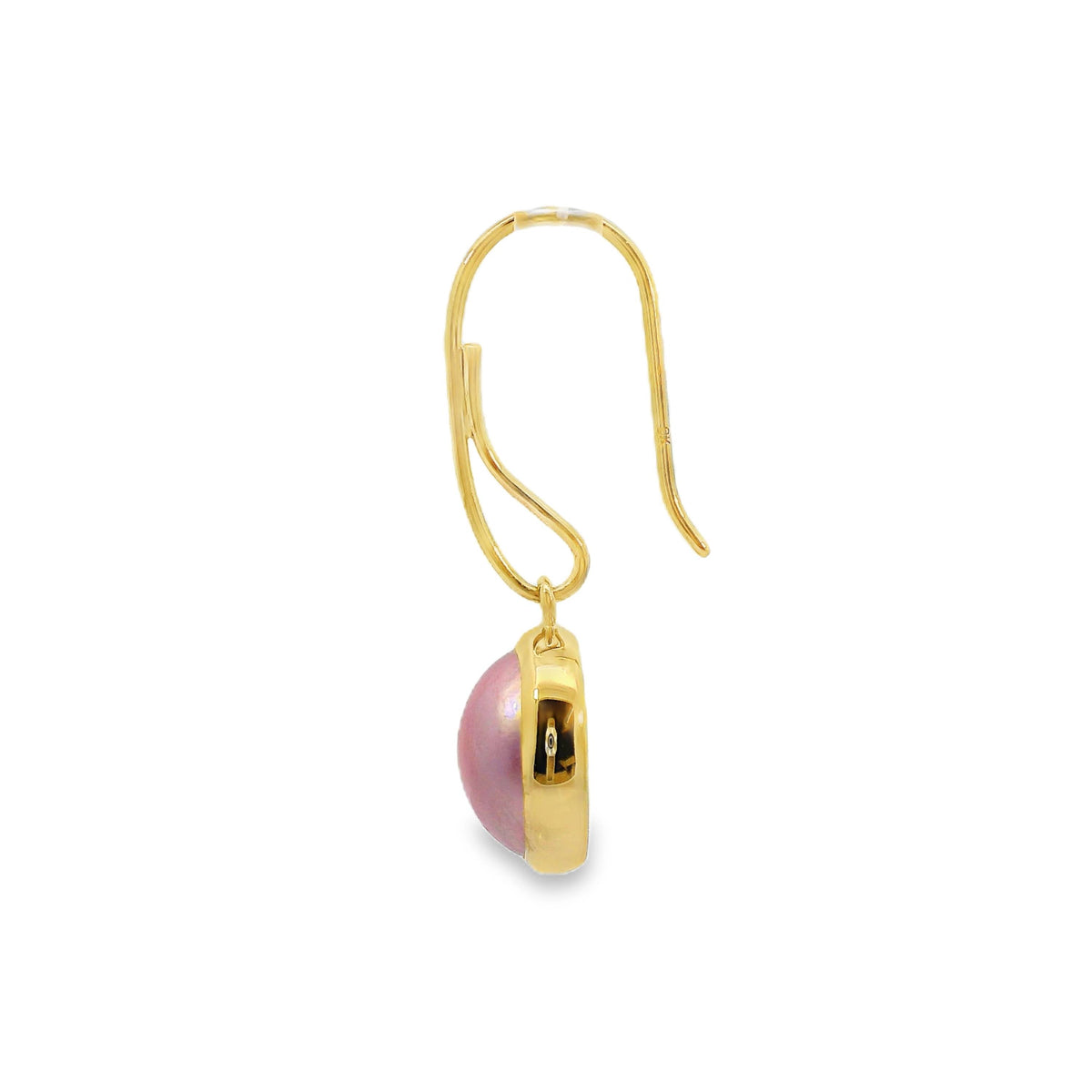 9ct Yellow Gold Pink Mabe Pearl Hook Earrings