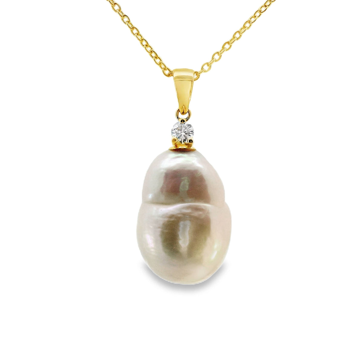 9ct Yellow Gold Baroque Freshwater Pearl And Lab Diamond Pendant