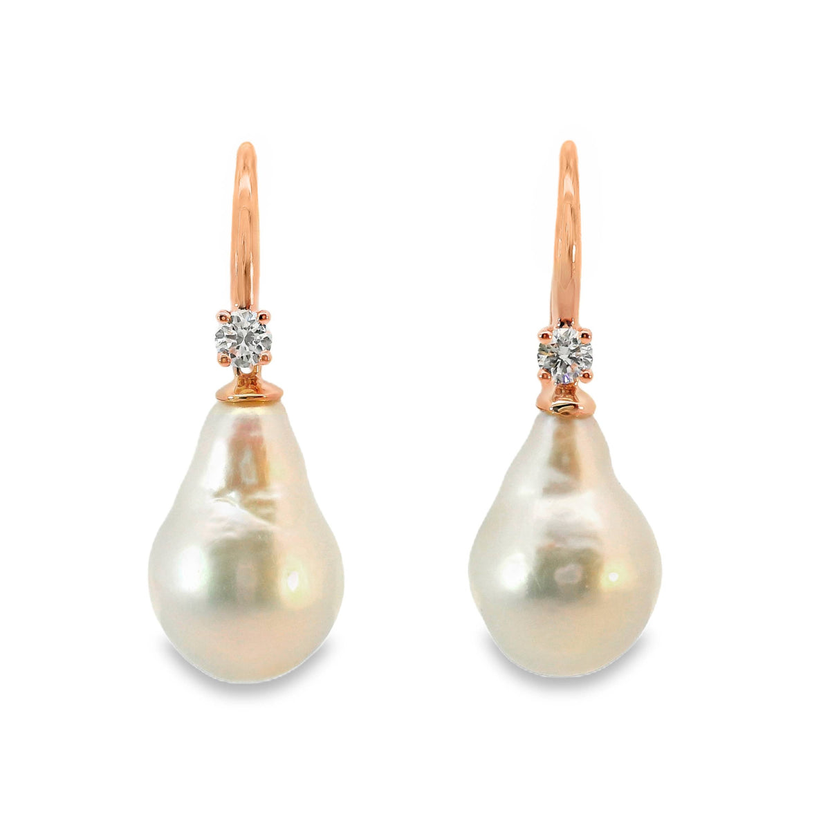 9ct Rose Gold Baroque Freshwater Pearl And Lab Diamond Hook Earrings
