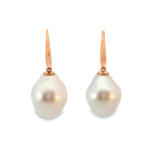 9ct Rose Gold Baroque Freshwater Pearl Hook Earrings