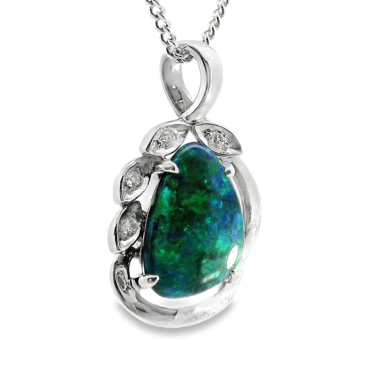 Natural Black Opal And Diamond Pendant