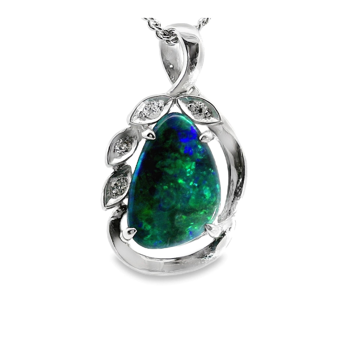 Natural Black Opal And Diamond Pendant