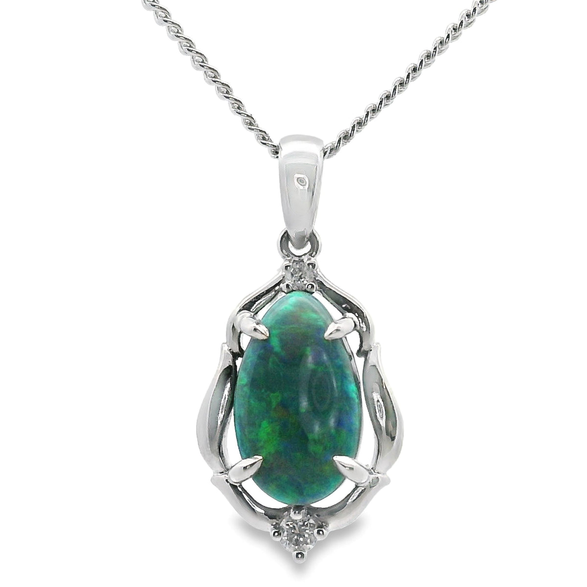 Natural Black Opal And Diamond Pendant