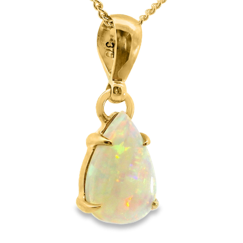 9ct Yellow Gold Pear Cut Solid White Opal Pendant