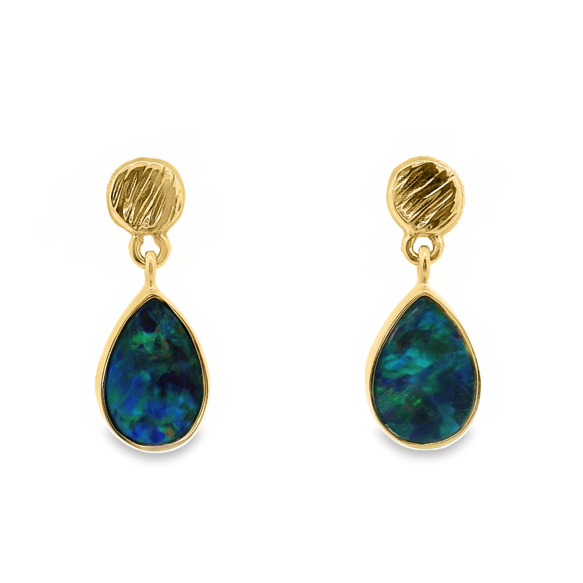 9ct Yellow Gold Opal Doublet Stud Earrings