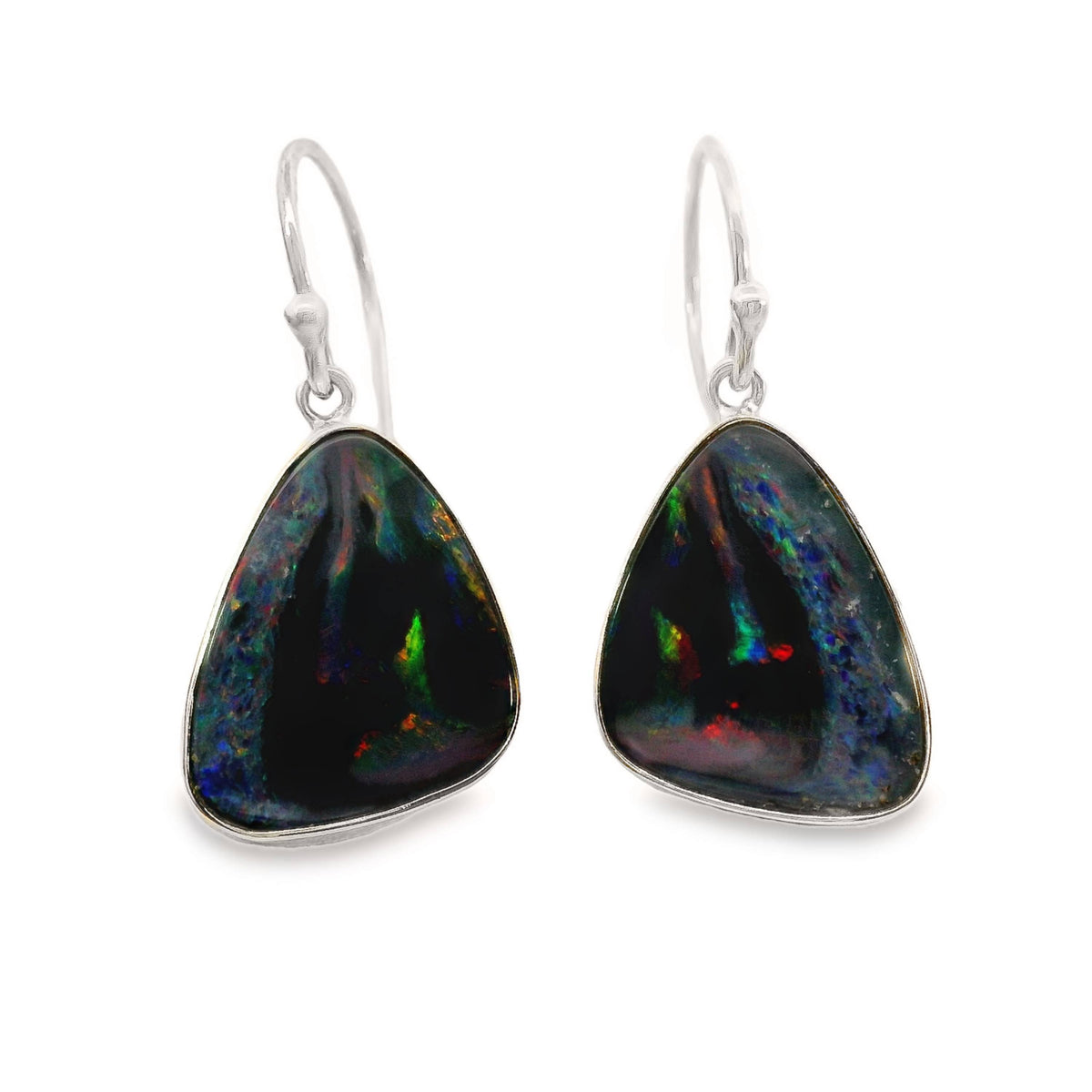 Sterling Silver Opal Doublet Shepherd Hook Earrings