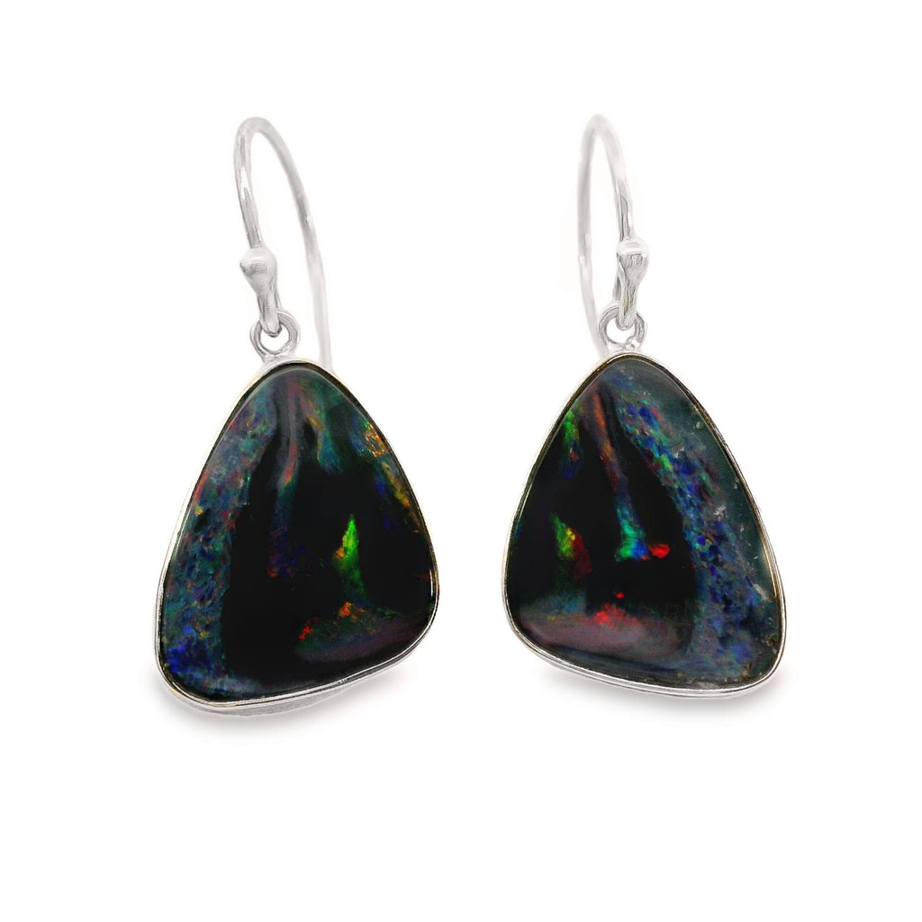 Sterling Silver Opal Doublet Shepherd Hook Earrings