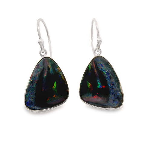 Sterling Silver Opal Doublet Shepherd Hook Earrings