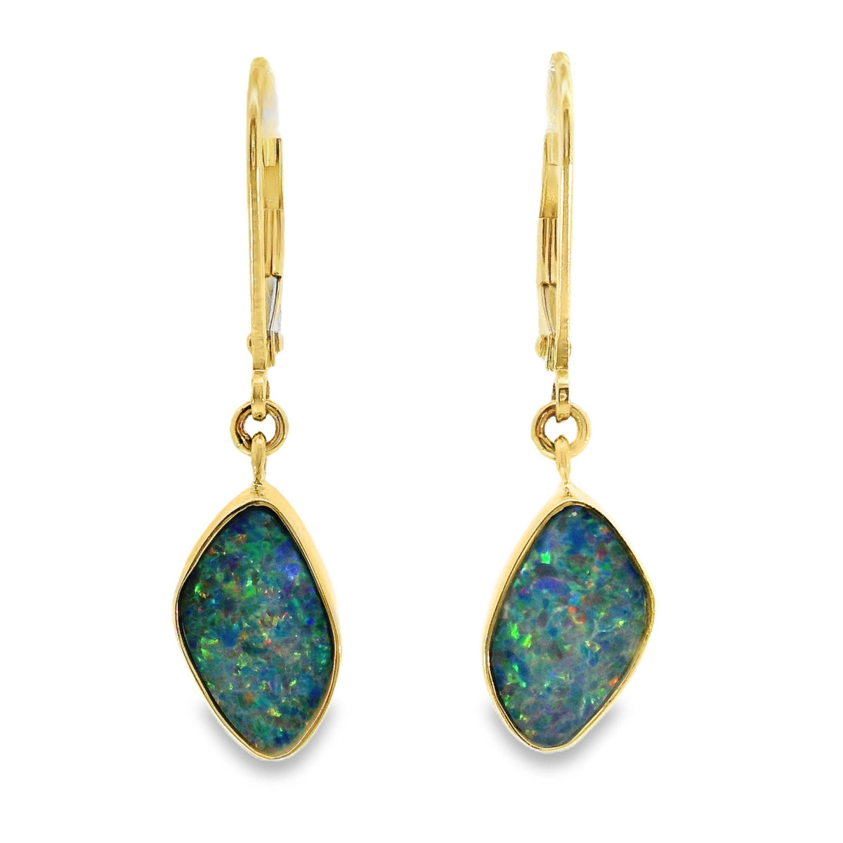 9ct Yellow Gold Opal Doublet Continental Hook Earrings
