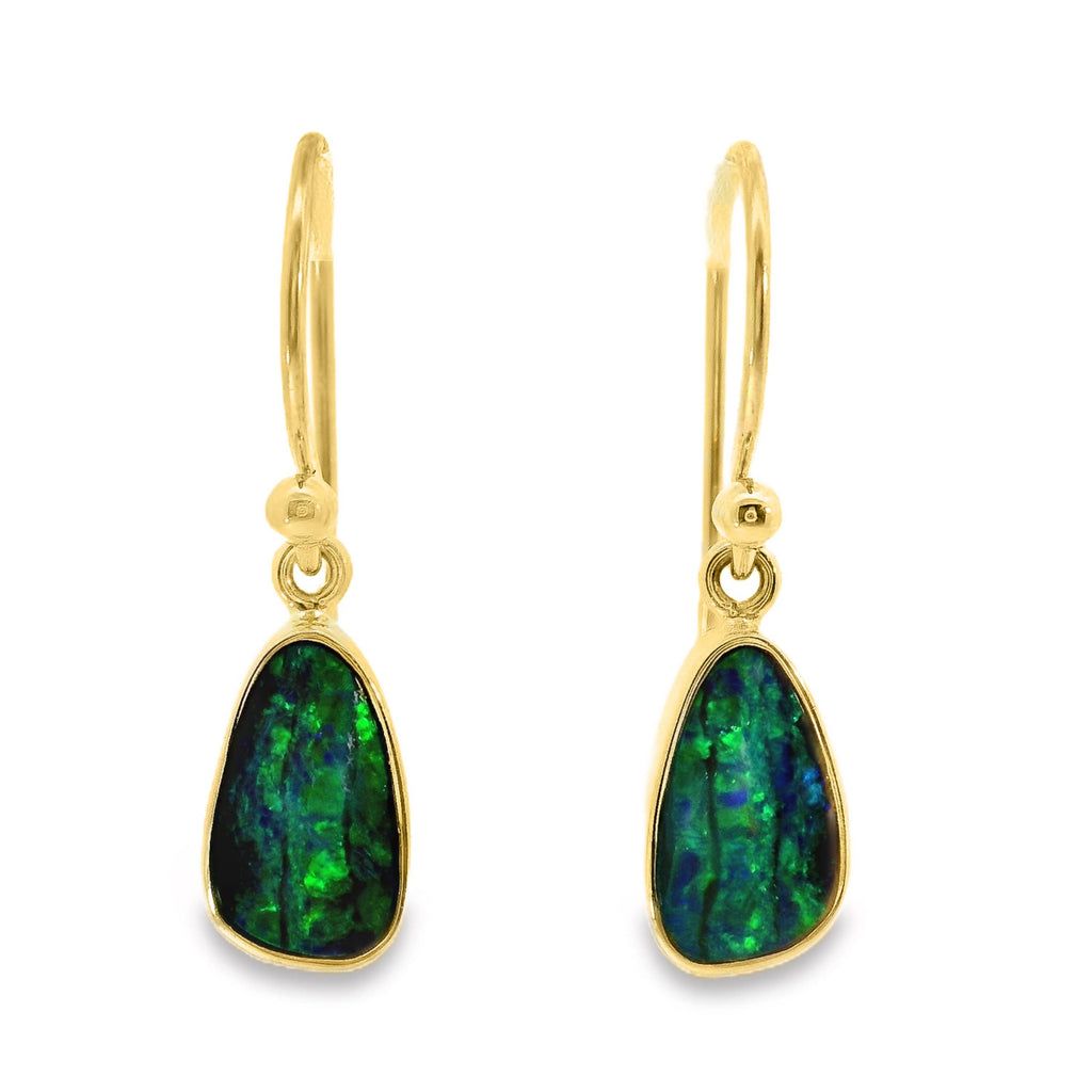 9ct Yellow Gold Opal Doublet Hook Earrings