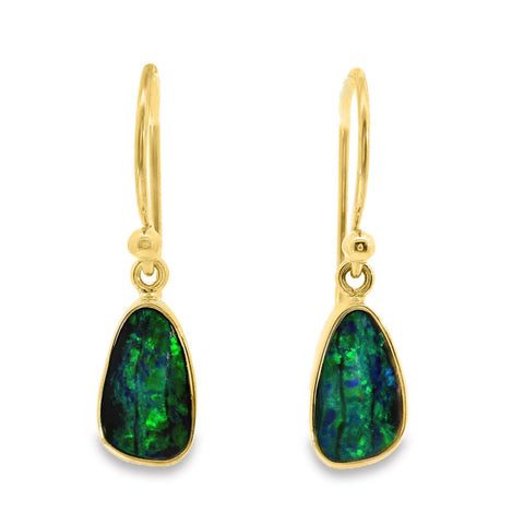 9ct Yellow Gold Opal Doublet Hook Earrings
