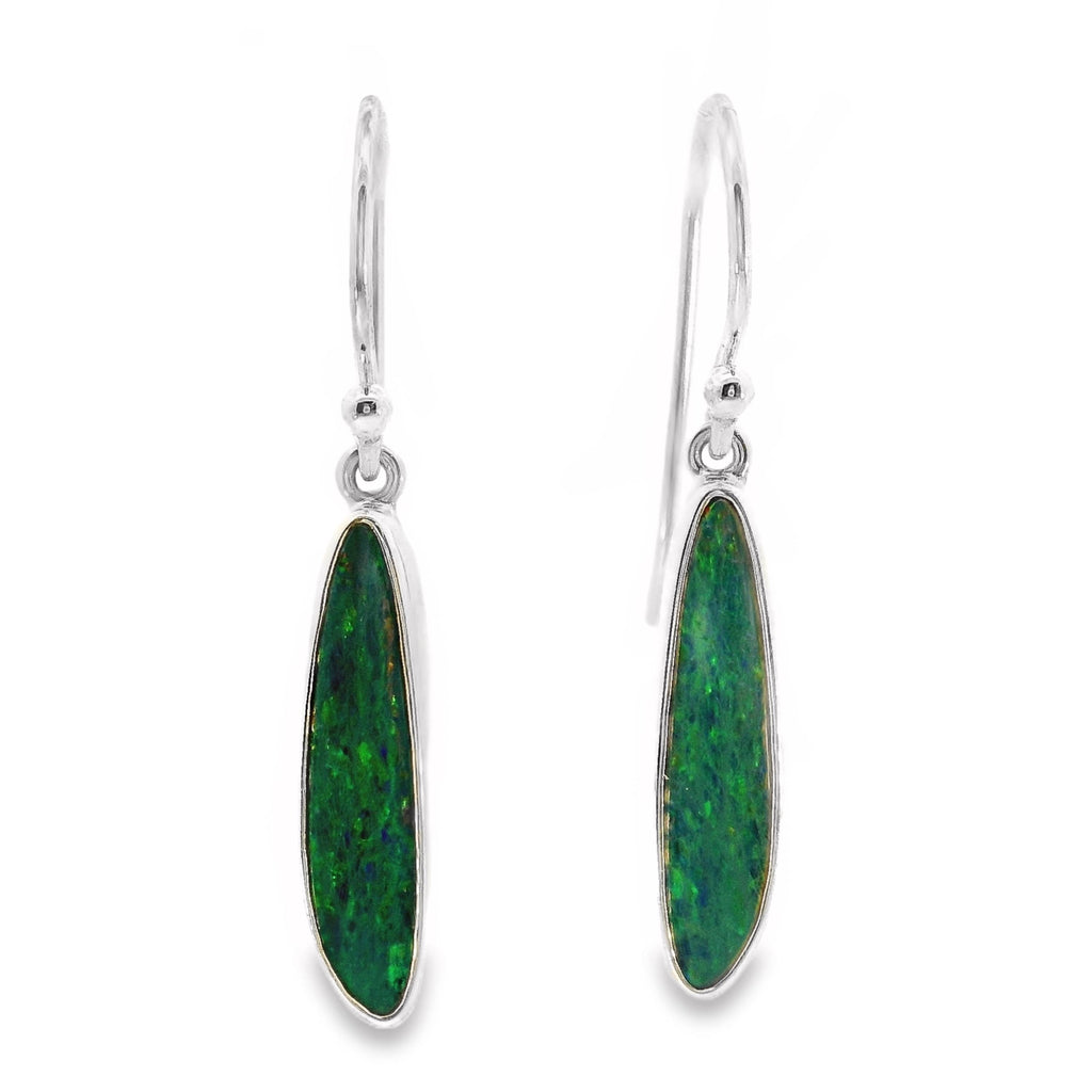 Sterling Silver Opal Doublet Shepherd Hook Earrings