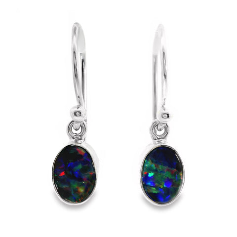 Sterling Silver Bezel Set Opal Doublet Hook Earrings