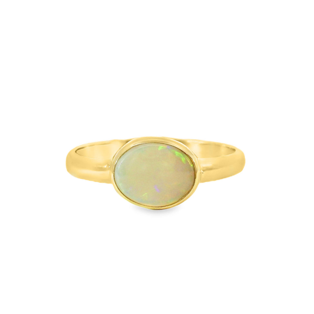 9ct Yellow Gold Solid White Opal Bezel Set Ring