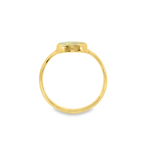 9ct Yellow Gold Solid White Opal Bezel Set Ring