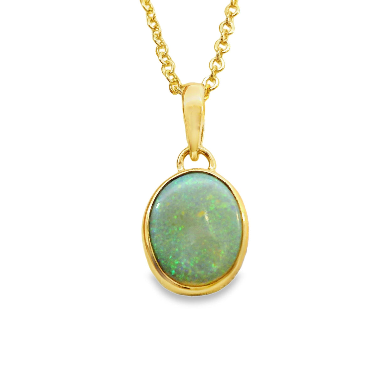 9ct Yellow Gold Bezel Set Lightning Ridge White Opal Pendant