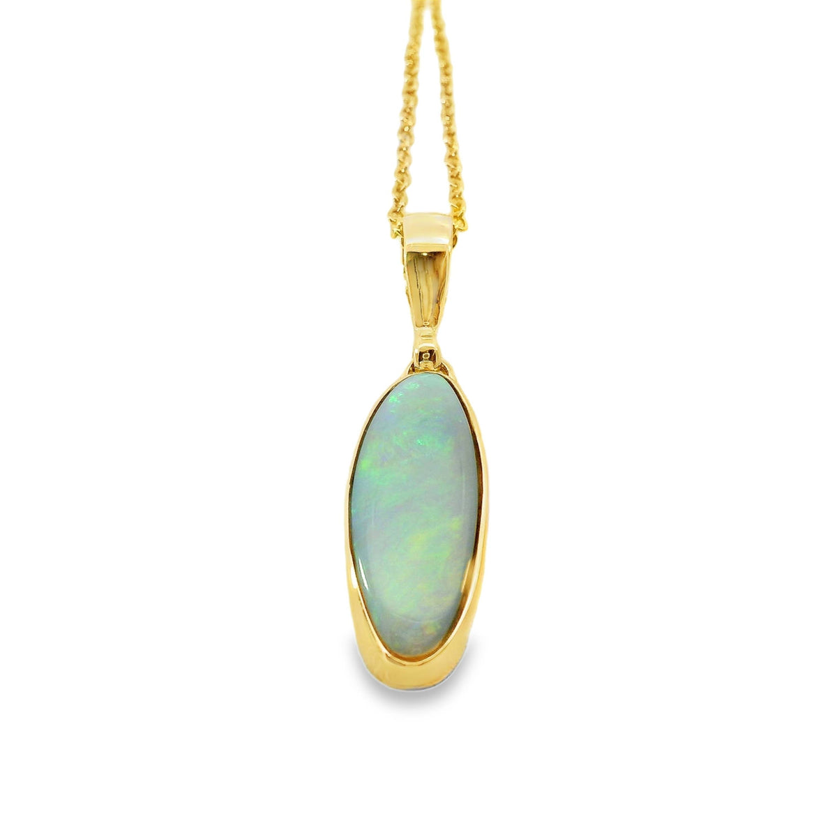 9ct Yellow Gold Bezel Set Lightning Ridge Opal Pendant