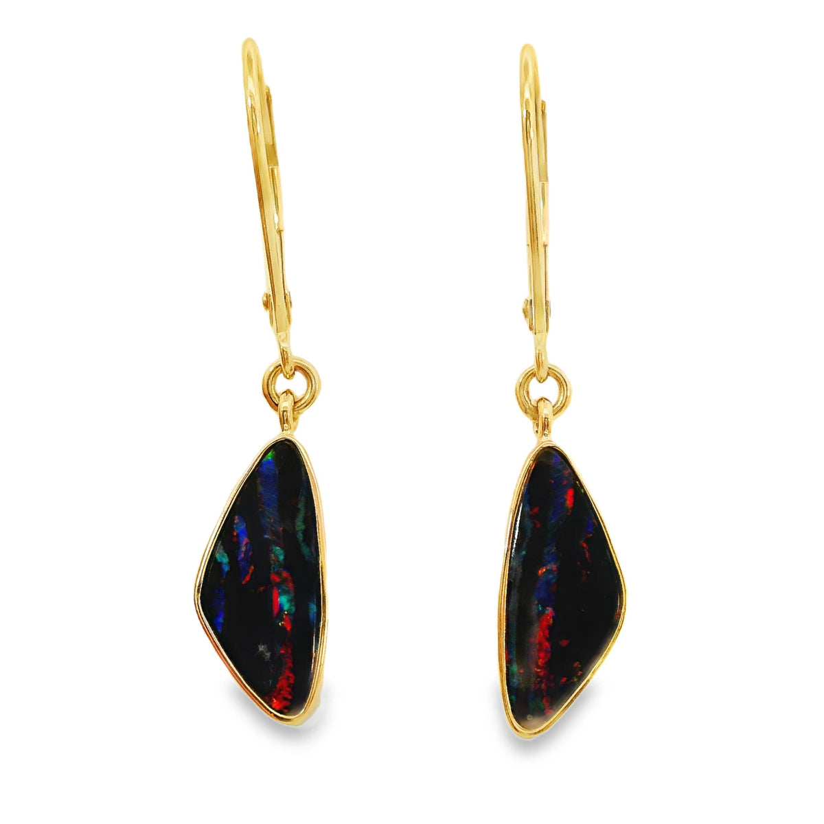 9ct Yellow Gold Coober Pedy Opal Continental Hook Earrings