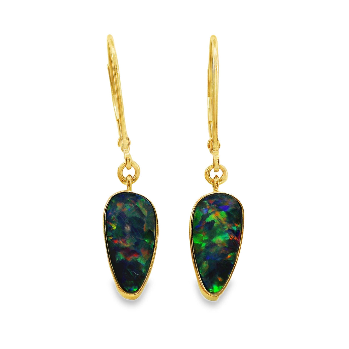 9ct Yellow Gold Coober Pedy Opal Continental Hook Earrings