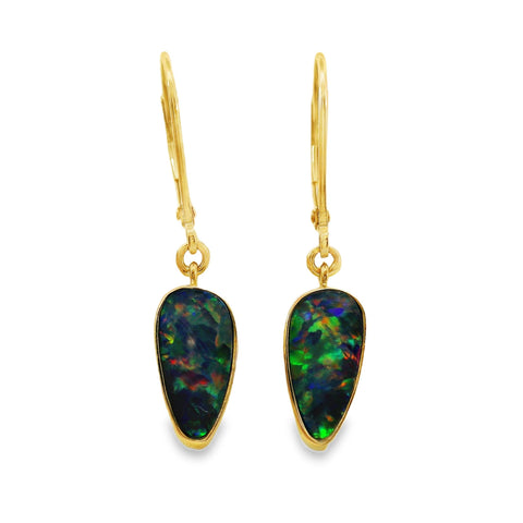 9ct Yellow Gold Coober Pedy Opal Continental Hook Earrings