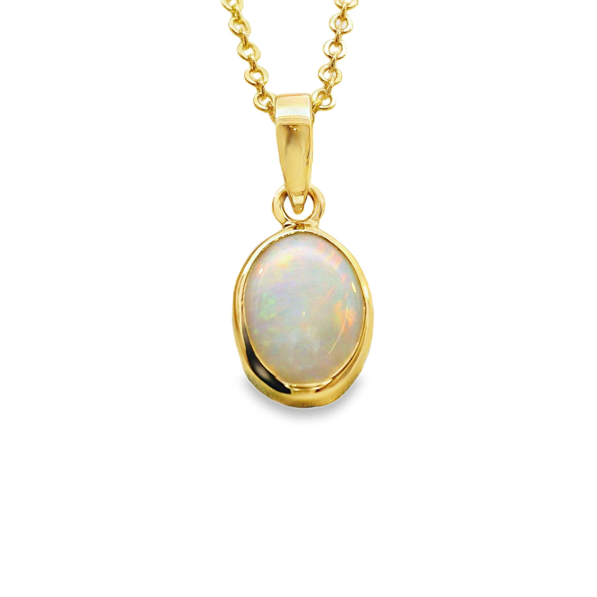 9ct Yellow Gold Bezel Set White Coober Pedy Opal Pedant