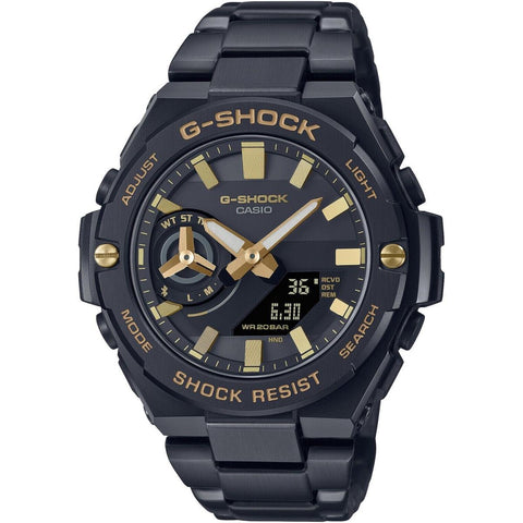 G Steel Duo Connected solar, BT, W/Time, S/Watch 200M, Blk Face/Gold Acc, Blk Metal