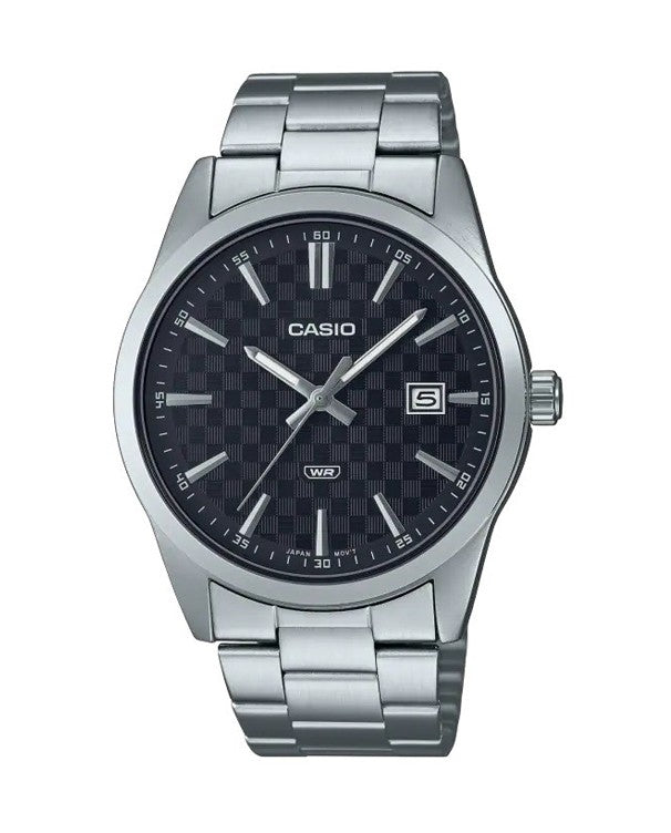 Casio Gents Analogue Black Checker Pattern Face MTPVD03D-1A