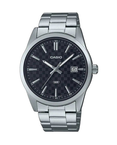 Casio Gents Analogue Black Checker Pattern Face MTPVD03D-1A