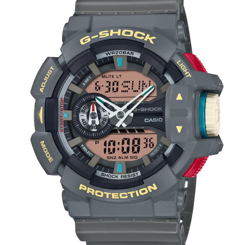 G shock duo vintage color LED, w/time, S/W, alarm, 200m grey bezel and resin band