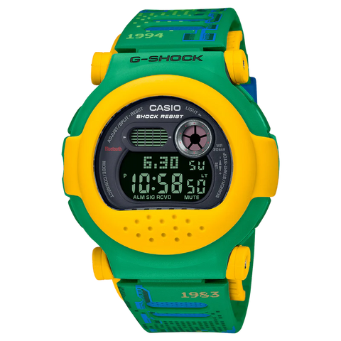 G shock DIG 8-bit retro vibes B/T, w/time, S/W, alarm, 200m YLW/GRN case, extra BLK case