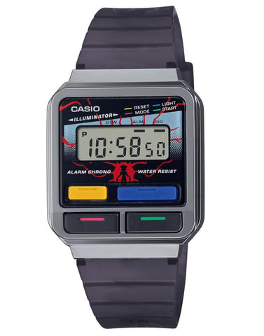 Casio DIG Stranger Things COLL LED, S/W, alarm, WR chrome plated resin band