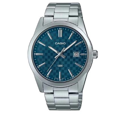 Casio Analogue Blue Checker Pattern Face Watch MTPVD03D-2A2
