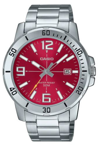 Casio Gents Analogue Watch With Red Face MTPVD01D-4B
