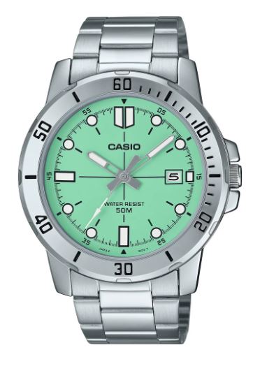 Casio Gents Analogue Watch With Pale Green Face MTPVD01D-3E1