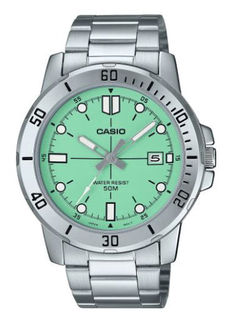 Casio Gents Analogue Watch With Pale Green Face MTPVD01D-3E1
