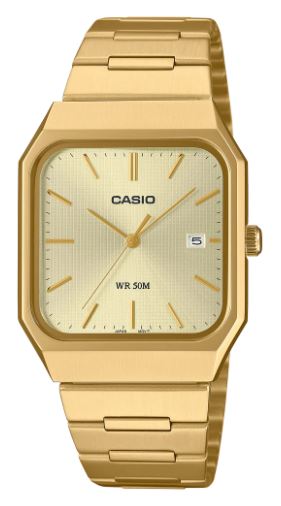 Casio Analogue Square Gold Watch MTPB185G-9A