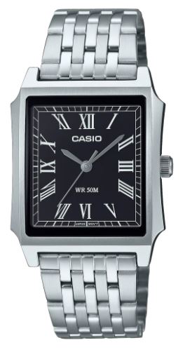 Casio Analogue Square Silver And Black Watch MTPB190D-1B