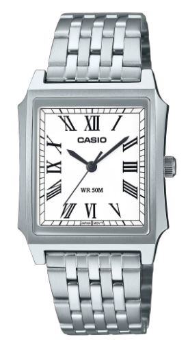 Casio Analogue Square Silver And White Watch MTPB190D-7B