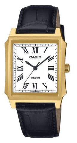 Casio Analogue Square Black Leather Band Watch MTPB190GL-7B