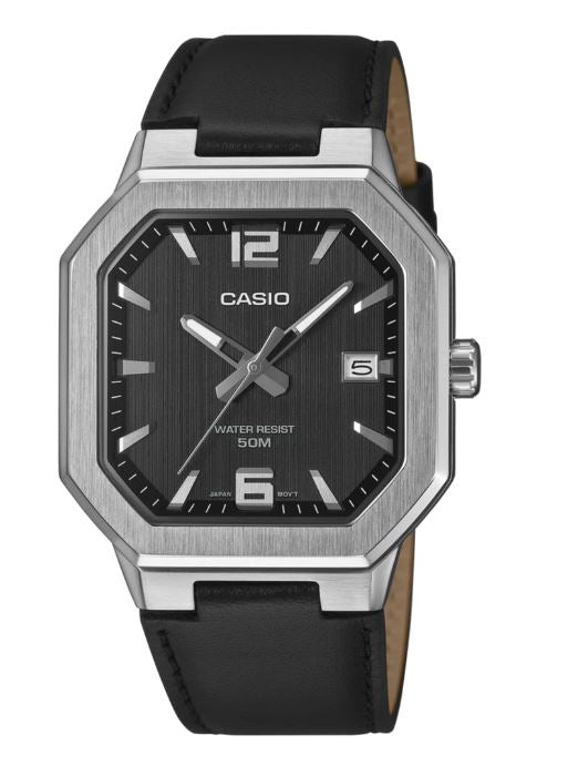 Casio Analogue Bold Square Dial Watch With Leather Band MTPB195L-1A