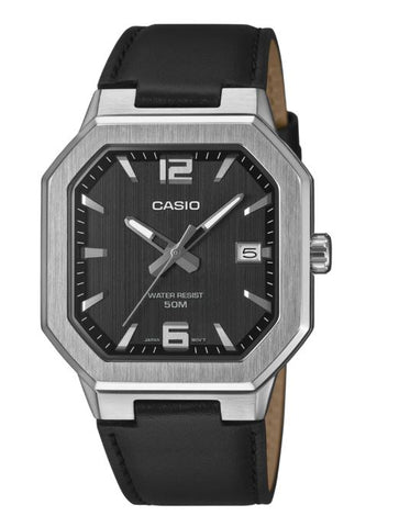 Casio Analogue Bold Square Dial Watch With Leather Band MTPB195L-1A