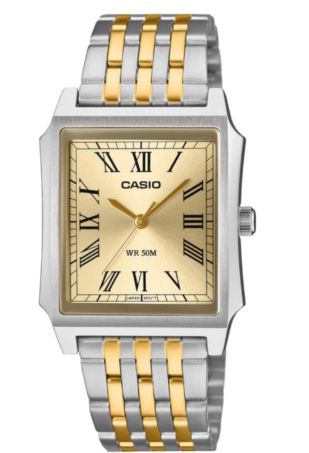 Casio Gold And Silver Square Dial Analogue Watch MTPB190SG-9B