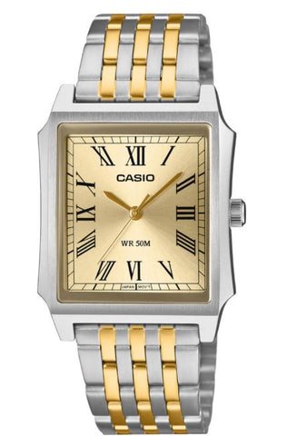 Casio Gold And Silver Square Dial Analogue Watch MTPB190SG-9B