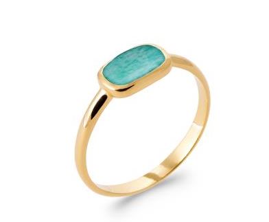 Aime-Toi 18ct Gold Plated Amazonite Bezel Set Ring 56