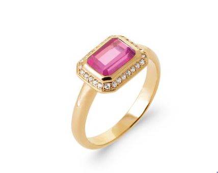 Aime-Toi 18ct Gold Plated Bezel Set Pink Stone And Cubic Zirconia Halo Ring 56