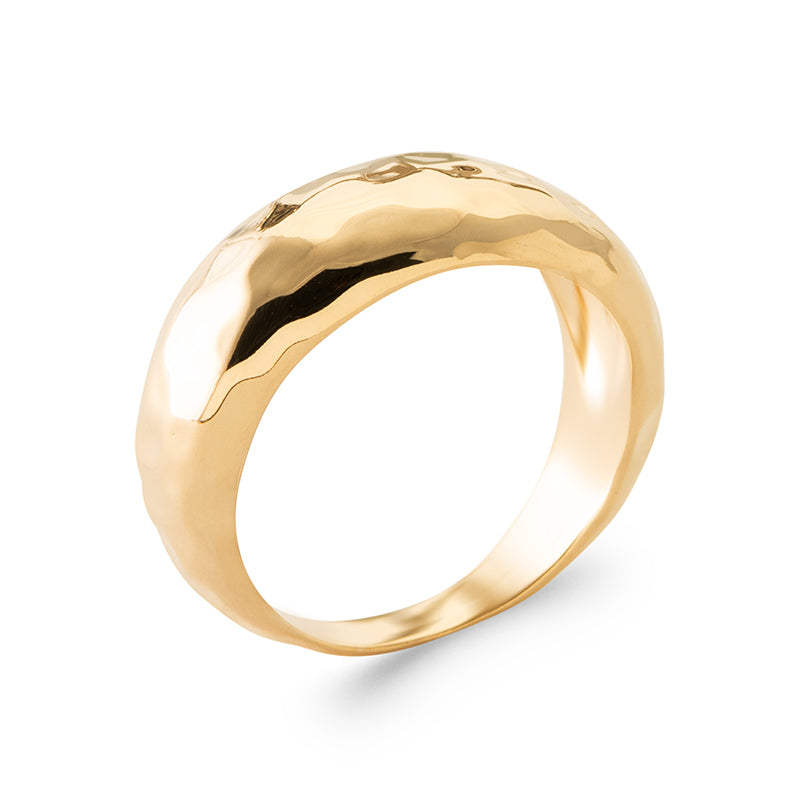 Aime-Toi 18ct Gold Plated Hammered Dome Ring 52