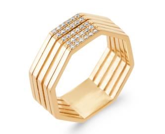 Aime-Toi 18ct Gold Plated Octagon Shaped CZ Ring 56